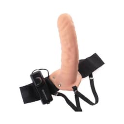 6" Vibrating Hollow Strap on - Beige, image 1