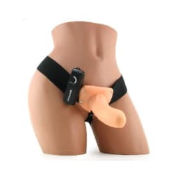 6" Vibrating Hollow Strap on - Beige, image 2