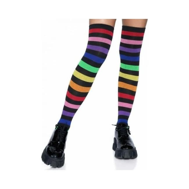Acrylic Rainbow Thigh High Socks Os - Image 1