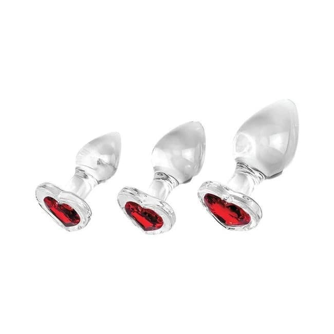 Adam & Eve Red Heart Gem Glass Plug Set - Image 1