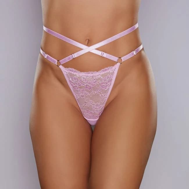 Adore Cherished Lace and Mesh Thong Pink O/s - Image 1