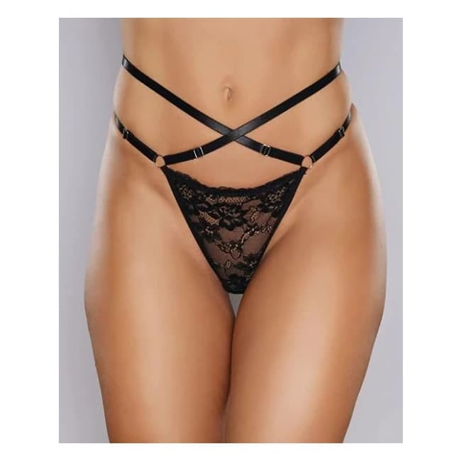 Adore Cherished Lace & Mesh Thong Black O/s - Image 1