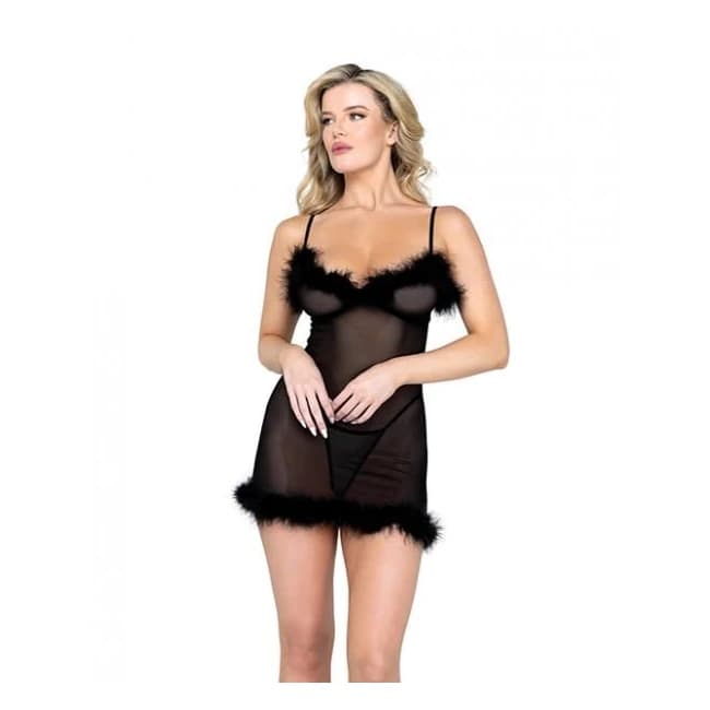 Afterhours Maribou & Mesh Chemise Black - Image 1