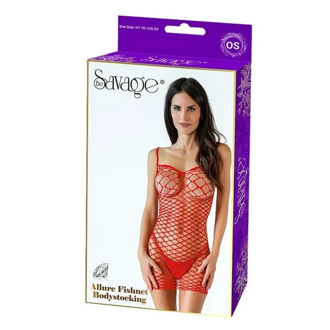 Allure Fishnet Bodystocking Red - Image 1