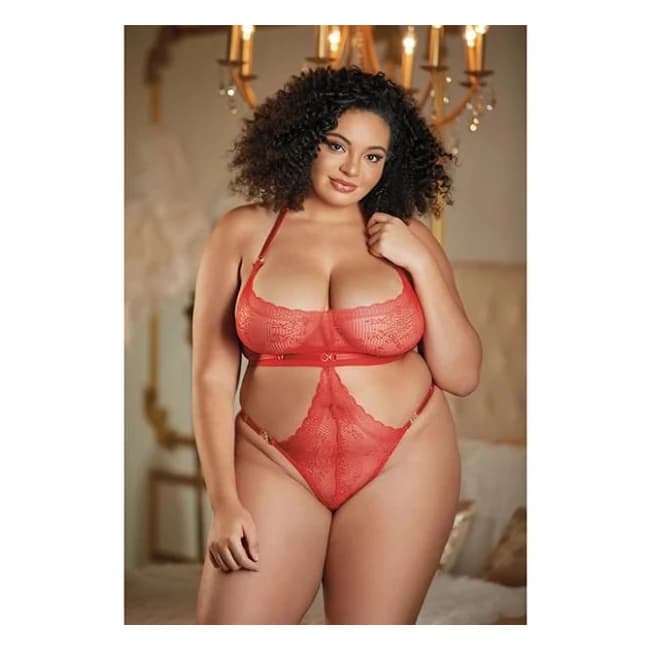 Allure Halter Ouverte Lace Teddy Black Qn - Image 1