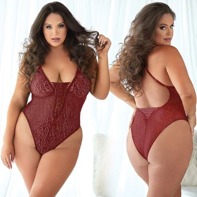 Allure Leopard Lace Up Teddy-burgundy 2x/3x - Image 1