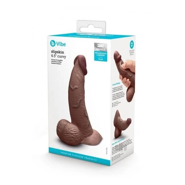 B-vibe Slipskin Dildo Curve 6.5 Brn - Image 1