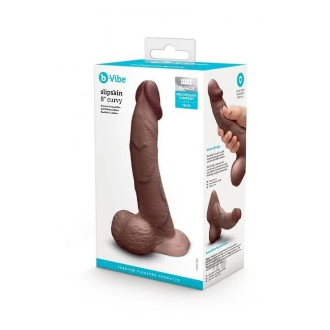B-vibe Slipskin Dildo Curve 8 Brn - Image 1