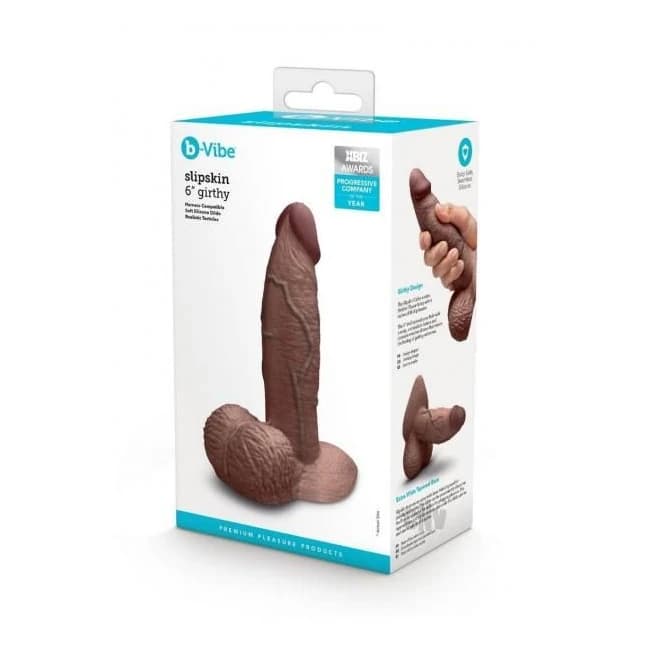 B-vibe Slipskin Dildo Girthy 6 Brn - Image 1
