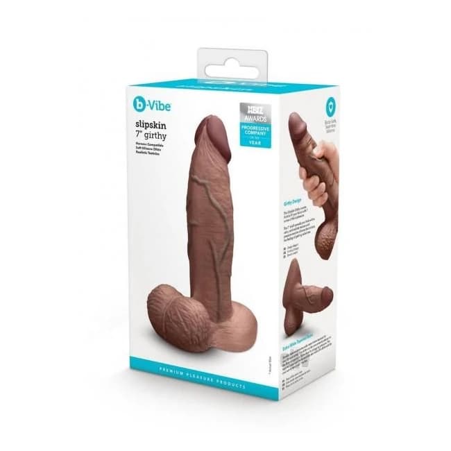 B-vibe Slipskin Dildo Girthy 7 Brn - Image 1