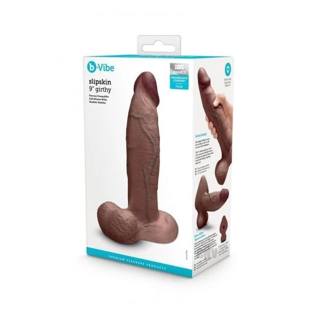 B-vibe Slipskin Dildo Girthy 9 Brn - Image 1