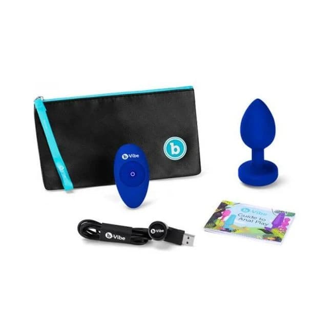 B-vibe Vibrating Jewel Plug L/xl Navy - Image 1