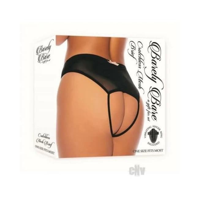Barely B Crotchless Mesh Brief Blk Os - Image 1