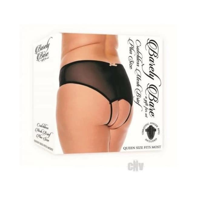 Barely B Crotchless Mesh Brief Blk Pls - Image 1