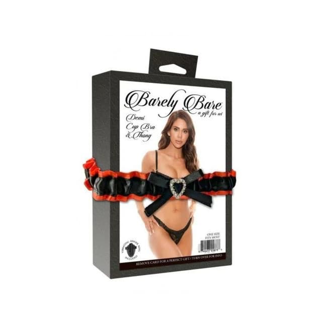 Barely Bare Demi Cup Bra & Thong Black O/s - Image 1