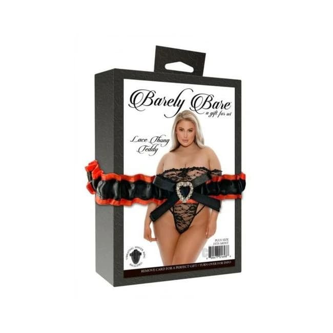 Barely Bare Lace Thong Teddy Plus Size Black - Image 1