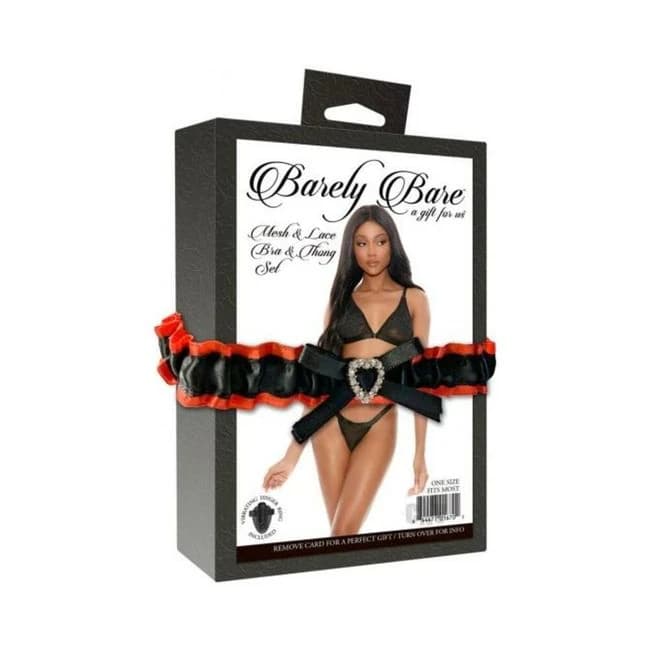 Barely Bare Mesh & Lace Bra & Thong Set Black Os - Image 1