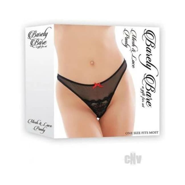 Barely Bare Mesh & Lace Panty Black Os - Image 1