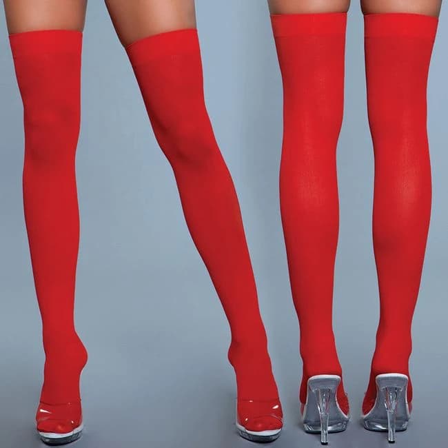 Bewicked Opaque Nylon Thigh Highs-red O/s - Image 1
