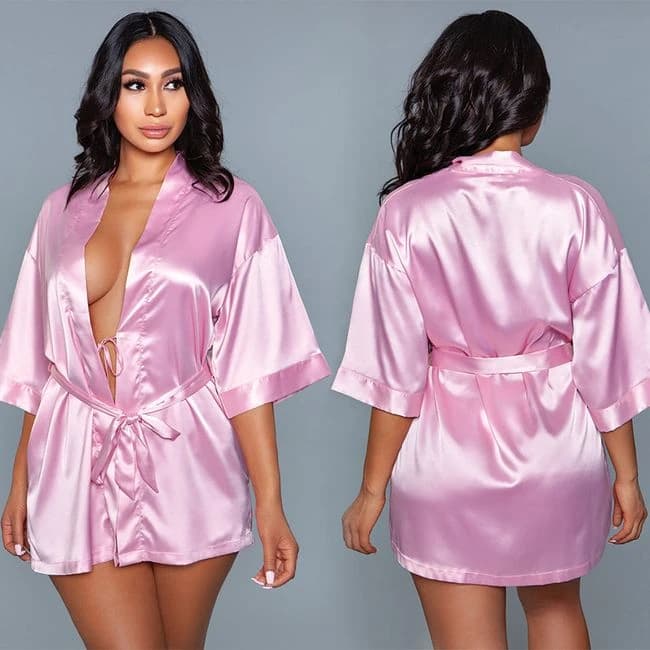 Bewicked Satin Robe-pink 1x - Image 1