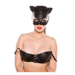 Black Faux Leather Cat Mask O/S, image 2