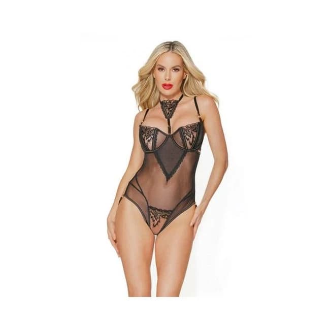 Black Label Crotchless Teddy Black/rose Gold - Image 1