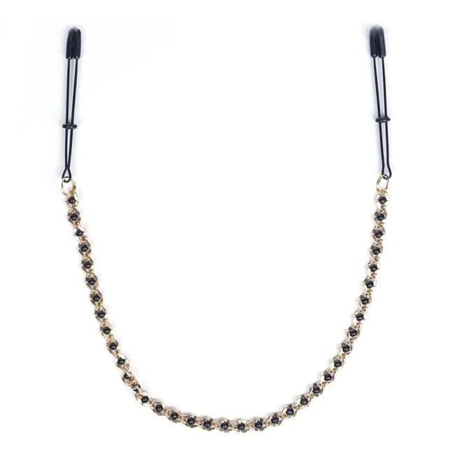 Black Tweezer Nipple Clamps W/ Beaded Chain - Image 1