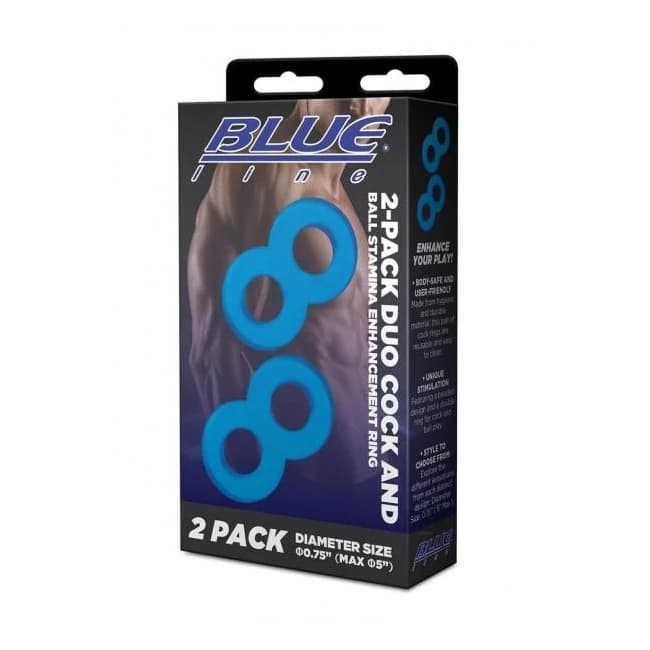 Blue Line Duo Cock and Ball Ring 2pk Blu - Image 1