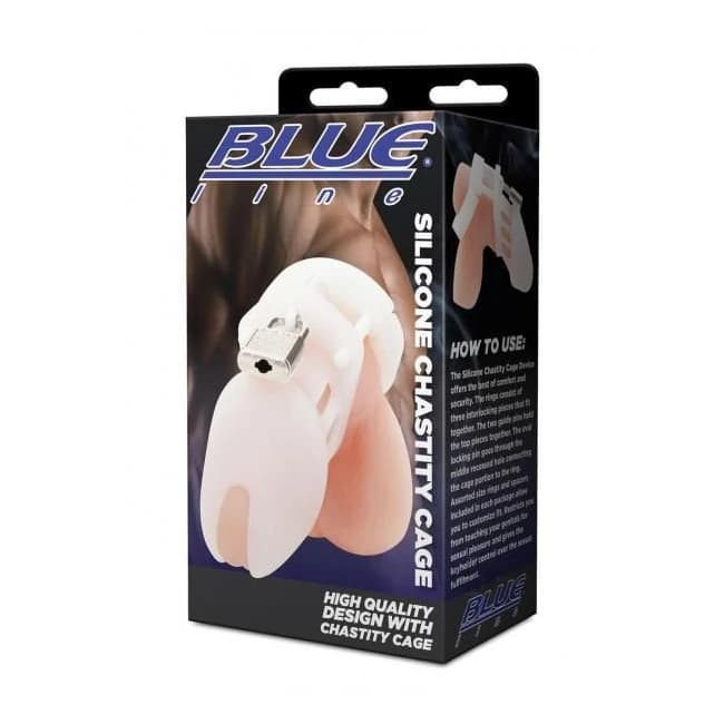 Blue Line Silicone Chastity Cage - White - Image 1