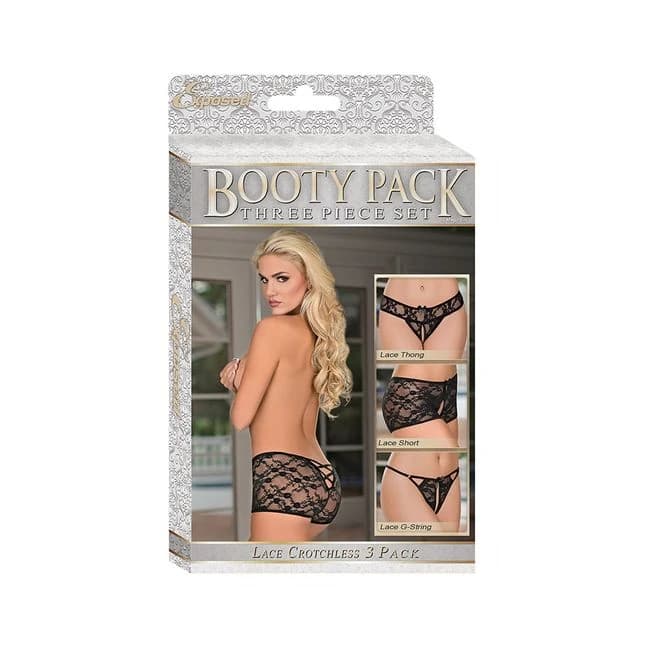 Booty Packs Lace Crotchless 3 Pack Black L/xl - Image 1