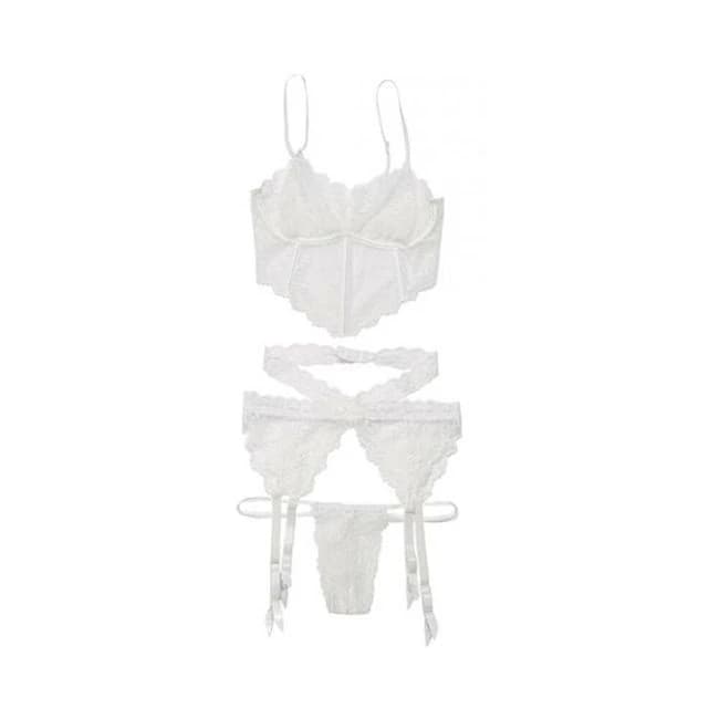 Bra, Garterbelt, and G-string White Os Hanging - Image 1