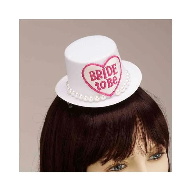 Bride to Be Mini Hat Hair Clip Wht - Image 1