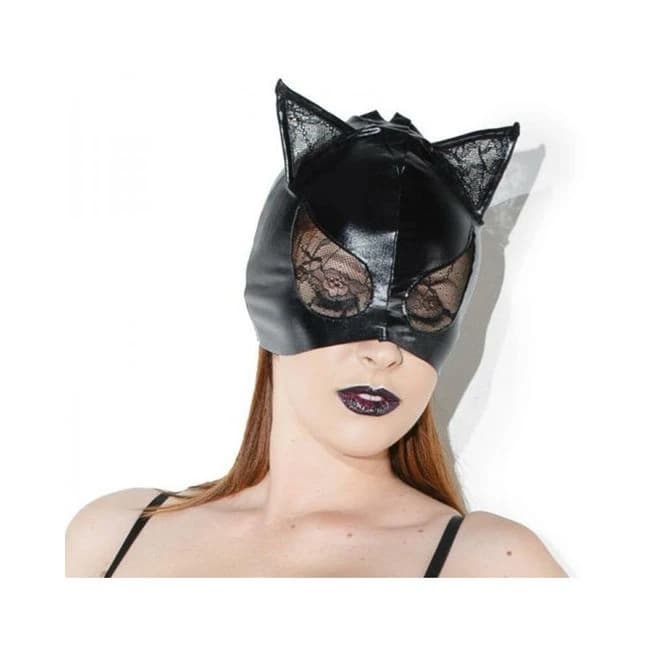 Cat Mask with Lace Eyes and Ears Black Os - Image 1