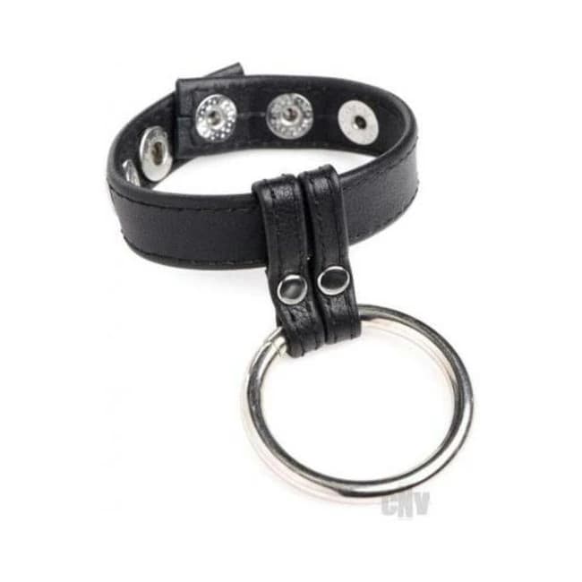 Cg Leather/steel Cock and Ball Ring Black - Image 1