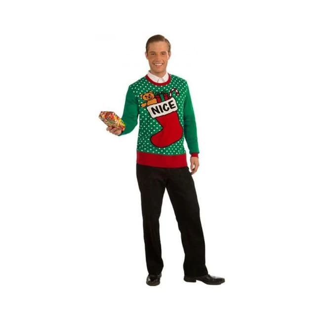 Christmas Sweater Nice Stocking Green Xl - Image 1