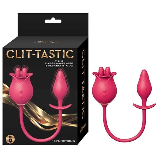 CLIT-TASTIC TULIP FINGER MASSAGER & PLUG RED  - Image 1