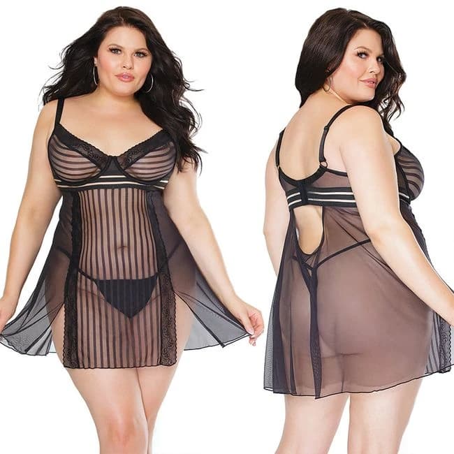 Coquette Babydoll & G-string Set-black 3x/4x - Image 1