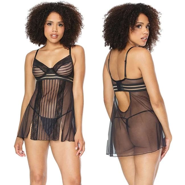 Coquette Babydoll & G-string Set-black Small - Image 1