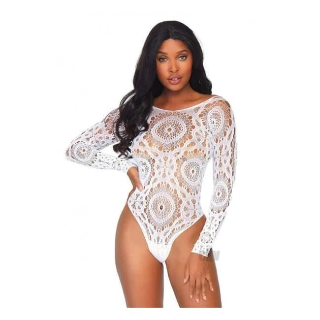 Crochet Lace Crotch Thong Teddy M/l Whit - Image 1