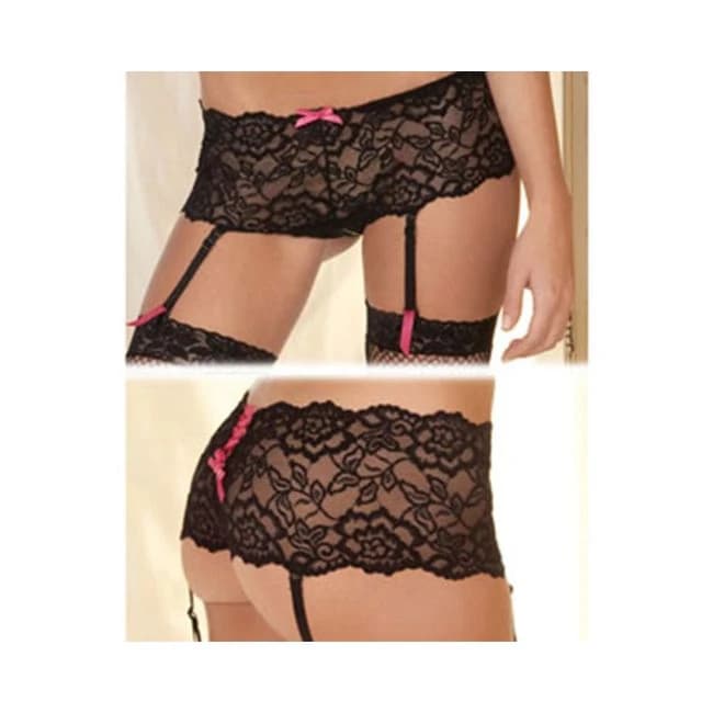 Crotchless Lace Boyleg with Garters Black S/m - Image 1