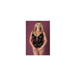 Crotchless Plunge Teddy Blk, image 1