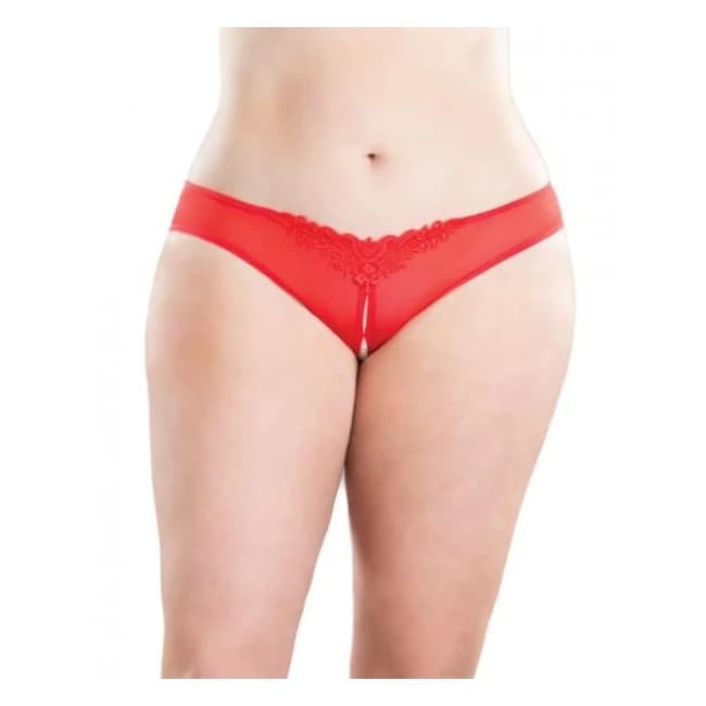 Crotchless Thong Panty with Pearls Red 3x/4x - Image 1
