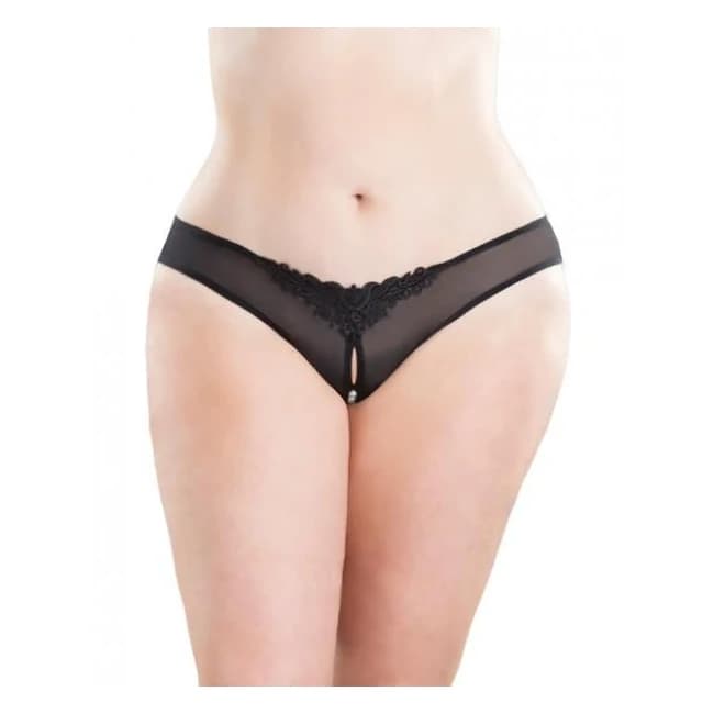Crotchless Thong with Pearls Black O/s - Image 1