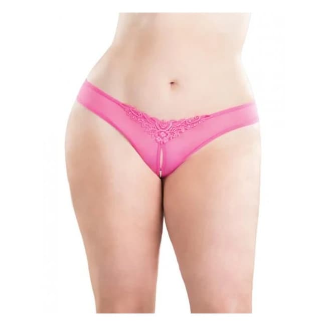 Crotchless Thong with Pearls Hot Pink 1x/2x - Image 1