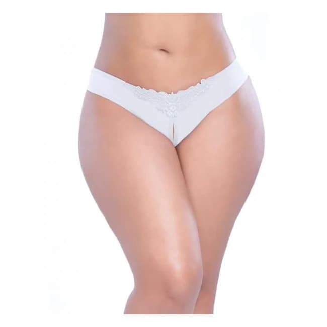 Crotchless Thong with Pearls White 3x/4x - Image 1