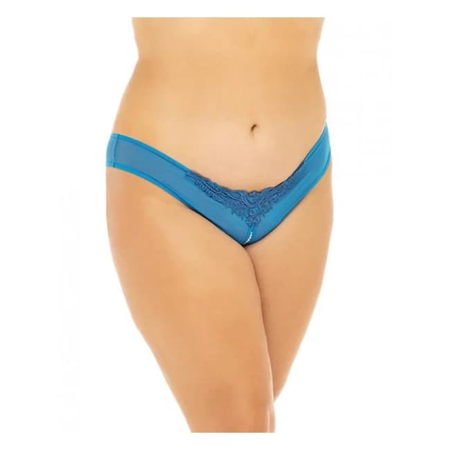 Crotchless Thong W/pearls Mykonos Blue 1x/2x - Image 1