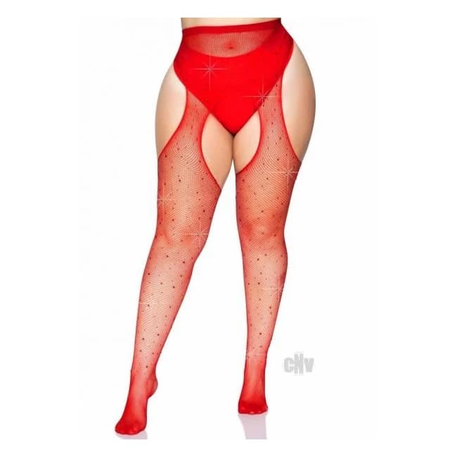 Crystalized Net Suspender Hose 1x/2x Red - Image 1