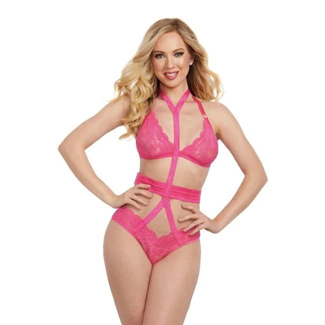 (d) Bralette & Harness Panty Fuschia - Image 1