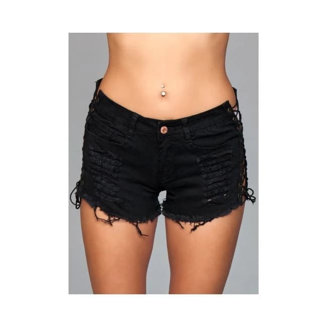 Denim Shorts Lace Up Side Detalil Blk Medium - Image 1