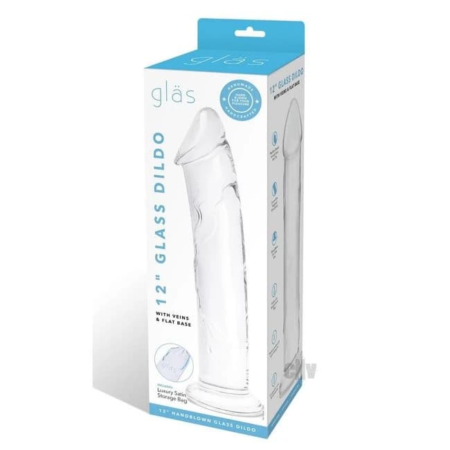 Dildo W/veins Flat Base Glass 12 - Image 1